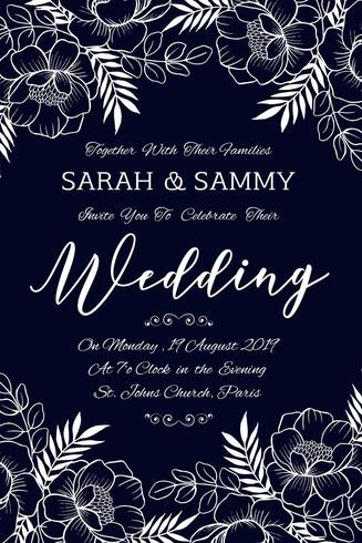 Hand Drawn Floral Wedding Invitation Card vector