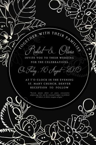 Tarjeta de invitación de boda floral dibujado a mano vector