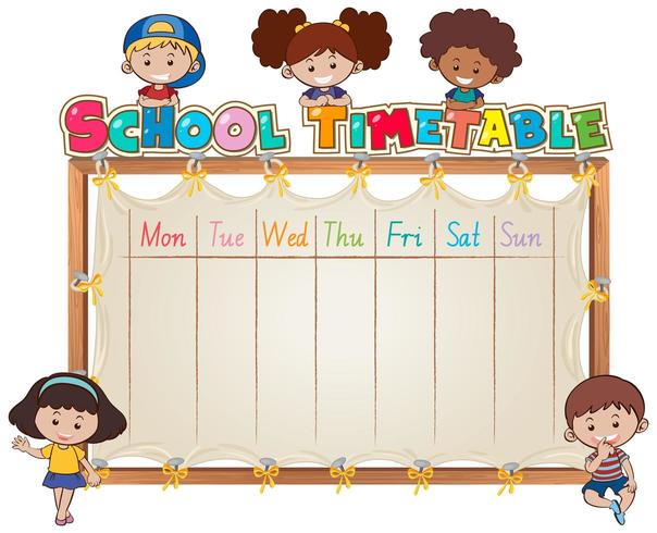 Plantilla de horario escolar con niños vector