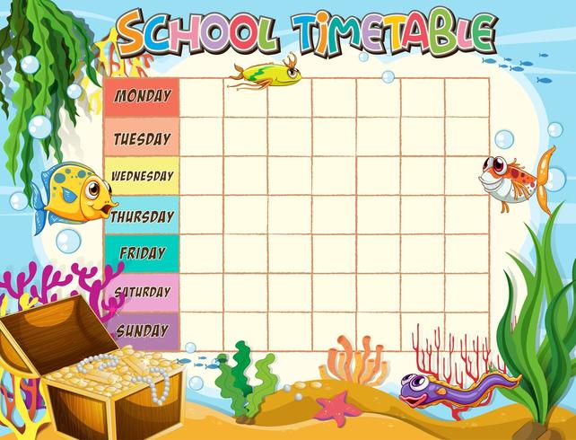 School timetable template with ocean theme vector