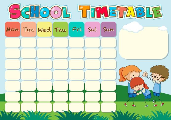 School timetable template with outdoor theme vector