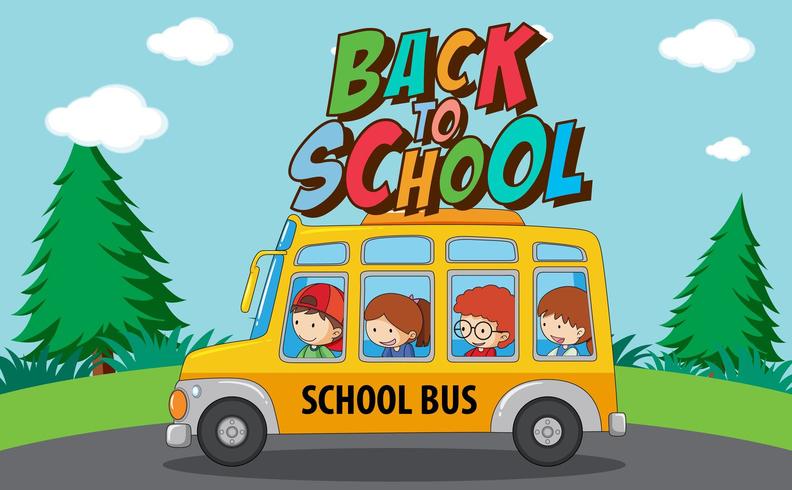 Plantilla de regreso a la escuela con autobús escolar vector