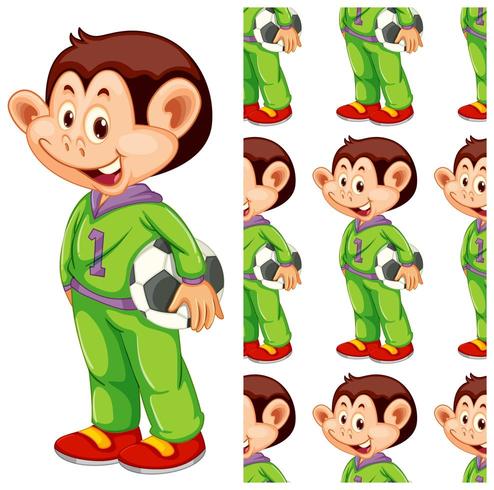 Seamless and isolated monkey holding soccer ball pattern vector