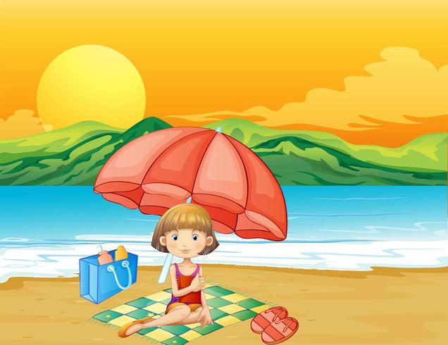 A girl with a book at the beach vector