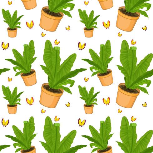 Seamless pattern tile cartoon with fern plant vector