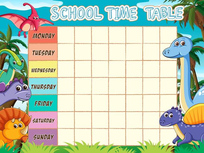 Plantilla de horario escolar con tema de dinosaurio vector