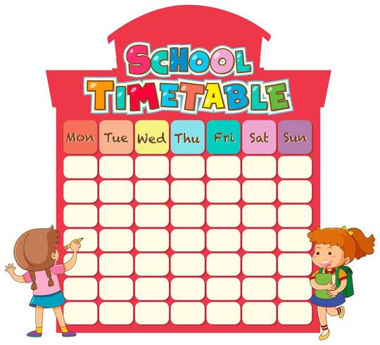 Plantilla de horario escolar con niños vector