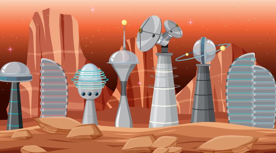 City in space scene vector