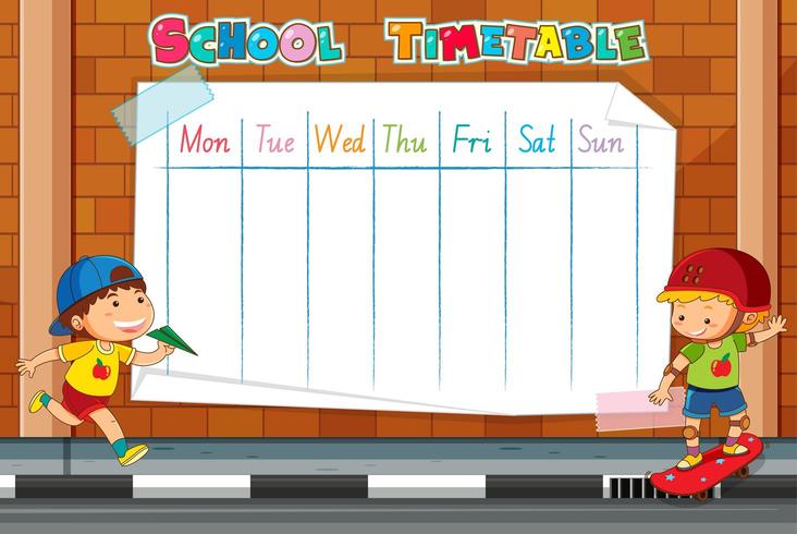 School timetable template on brick wall vector