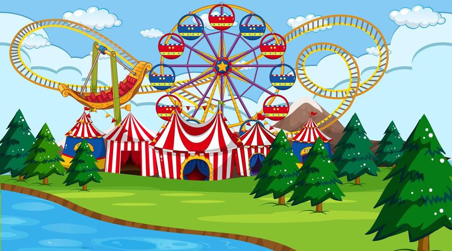 Amusement park scene with river vector