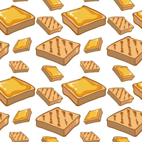Dibujos animados de azulejos de patrones sin fisuras con pan y mantequilla vector