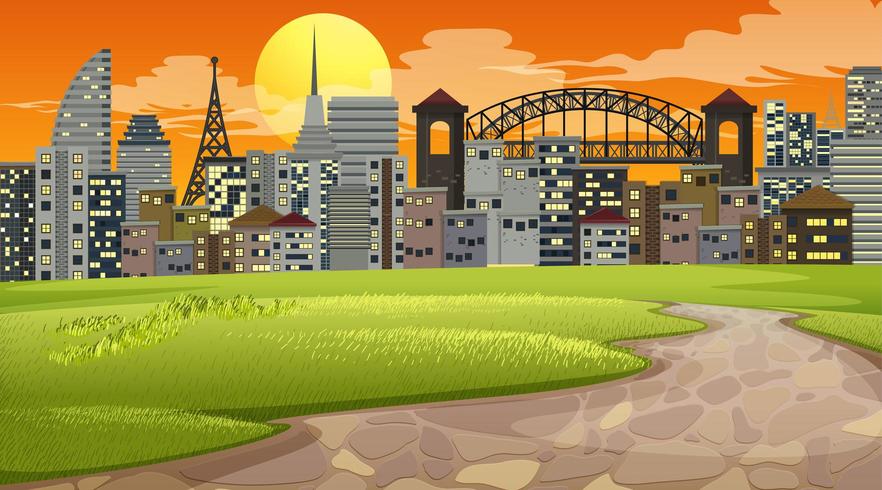 City park sunset scene vector