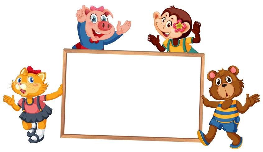 Cat, pig, monkey and bear holding blank sign vector