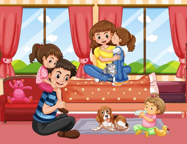 Family in living room scene vector