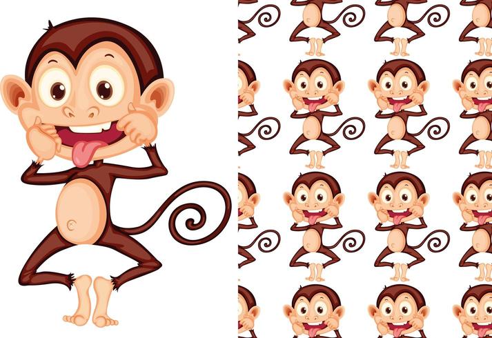 Seamless and isolated monkey making a funny face pattern vector