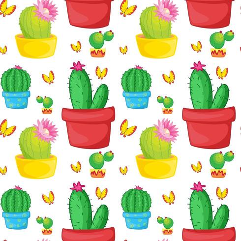 Seamless pattern tile cartoon with cactuses and butterflies vector