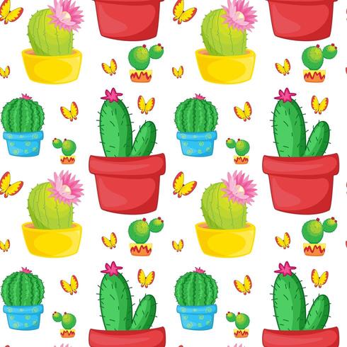 Seamless pattern tile cartoon with cactuses and butterflies vector