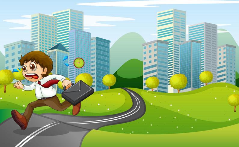 A nervous man running from city with a suitcase vector