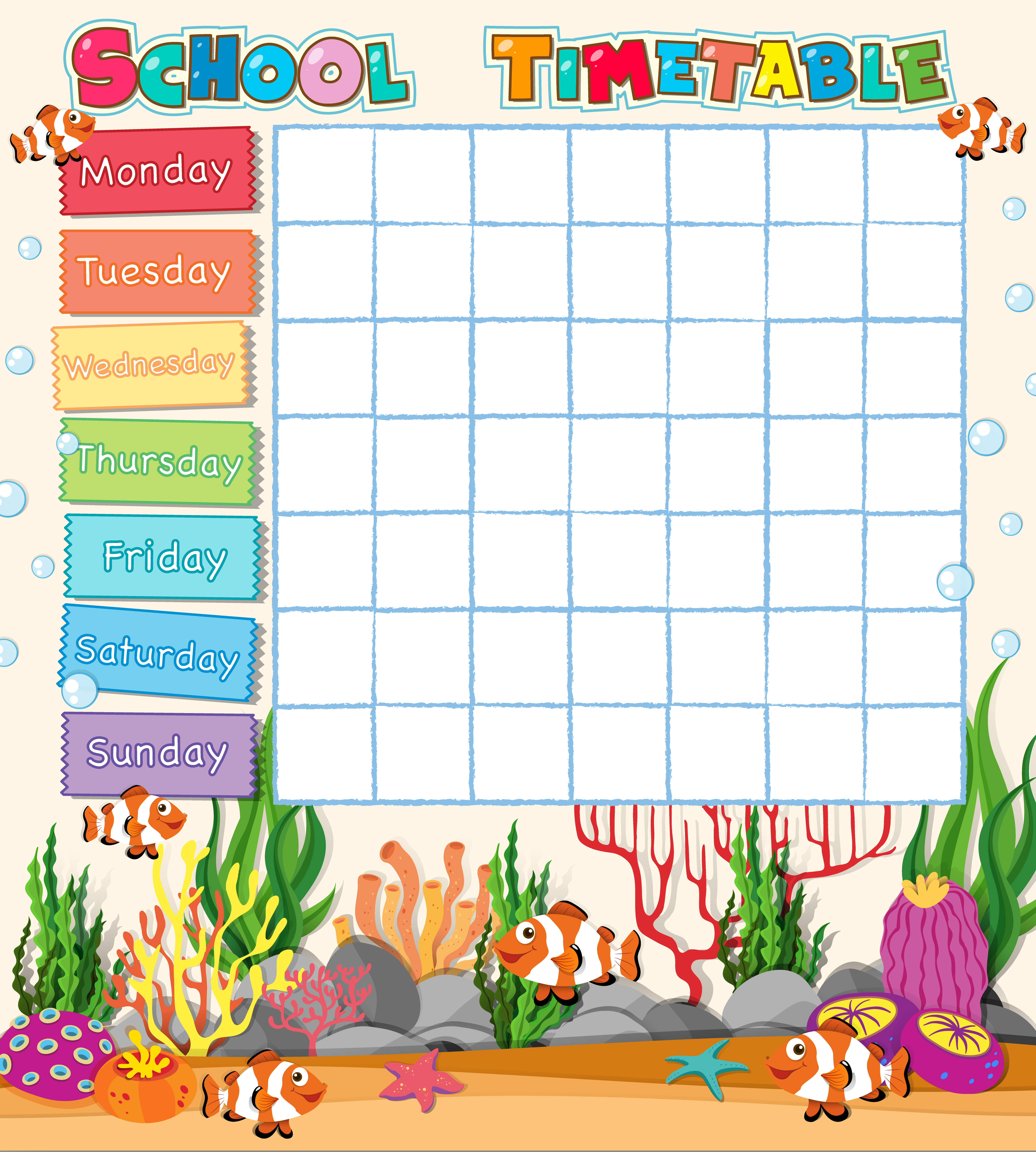 School Timetable Template With Underwater Theme 684946 Vector Art At School Timetable Template With Underwater Theme 684946 Vector Art At