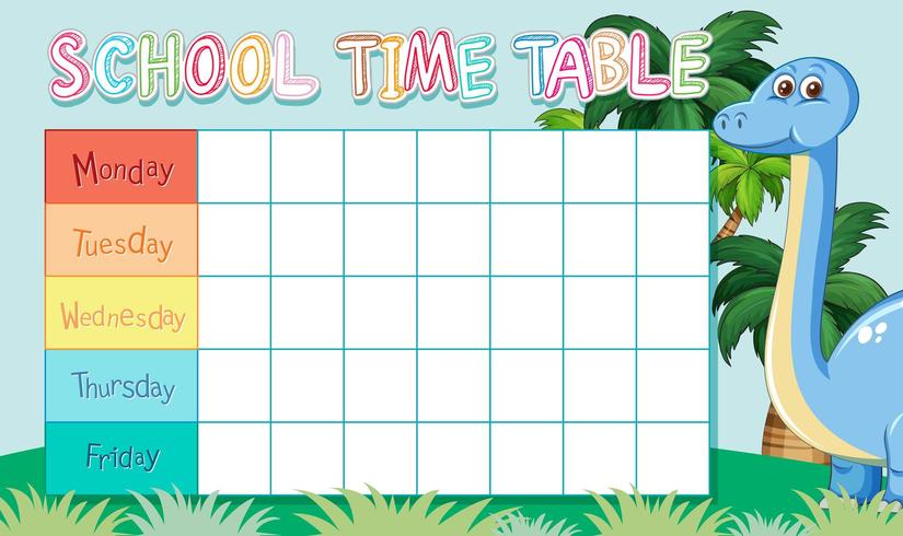 School time table with dinosaur vector