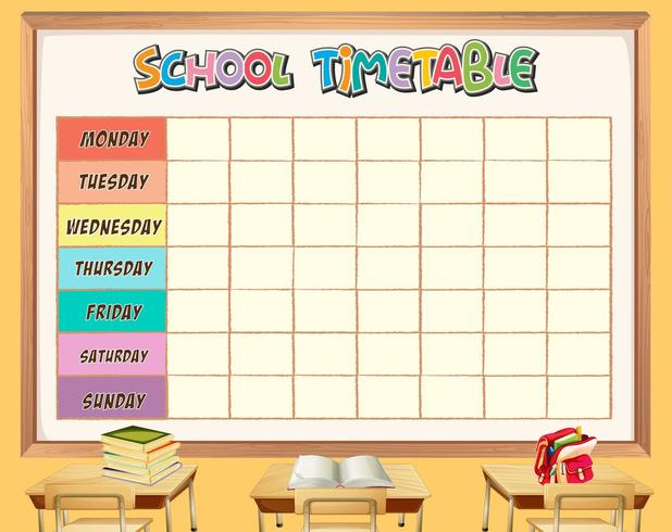 School timetable template with classroom theme vector