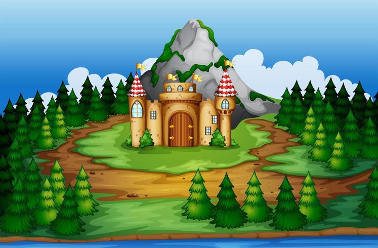 Castle in woods scene vector
