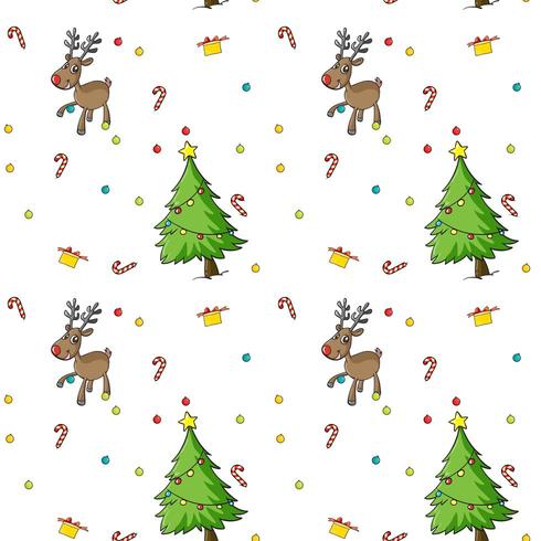 Seamless christmas pattern with trees and reindeer vector