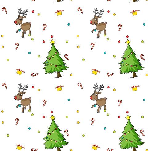 Seamless christmas pattern with trees and reindeer vector