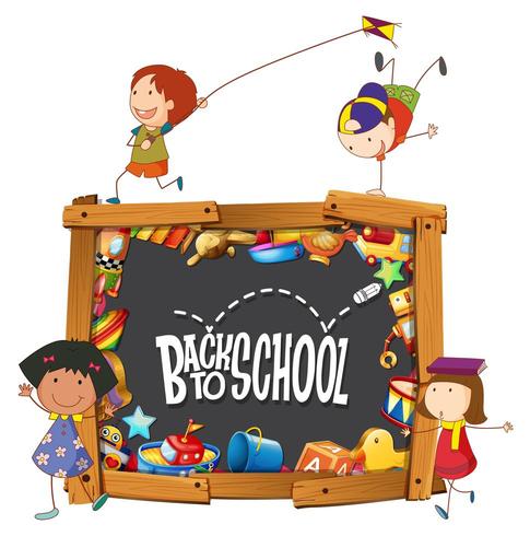 Plantilla de regreso a la escuela con niños doodle vector