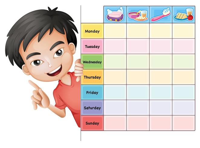 School timetable template with chore theme vector