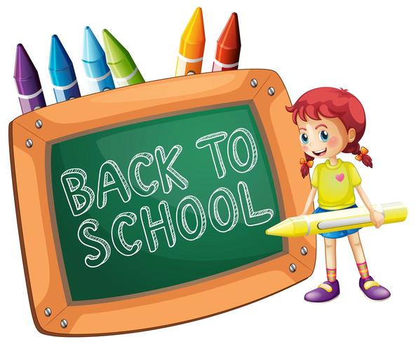 Back to school template with girl and crayons vector
