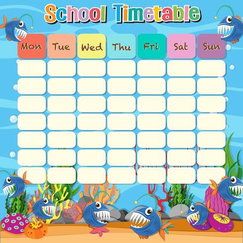 School timetable template with ocean and fish
