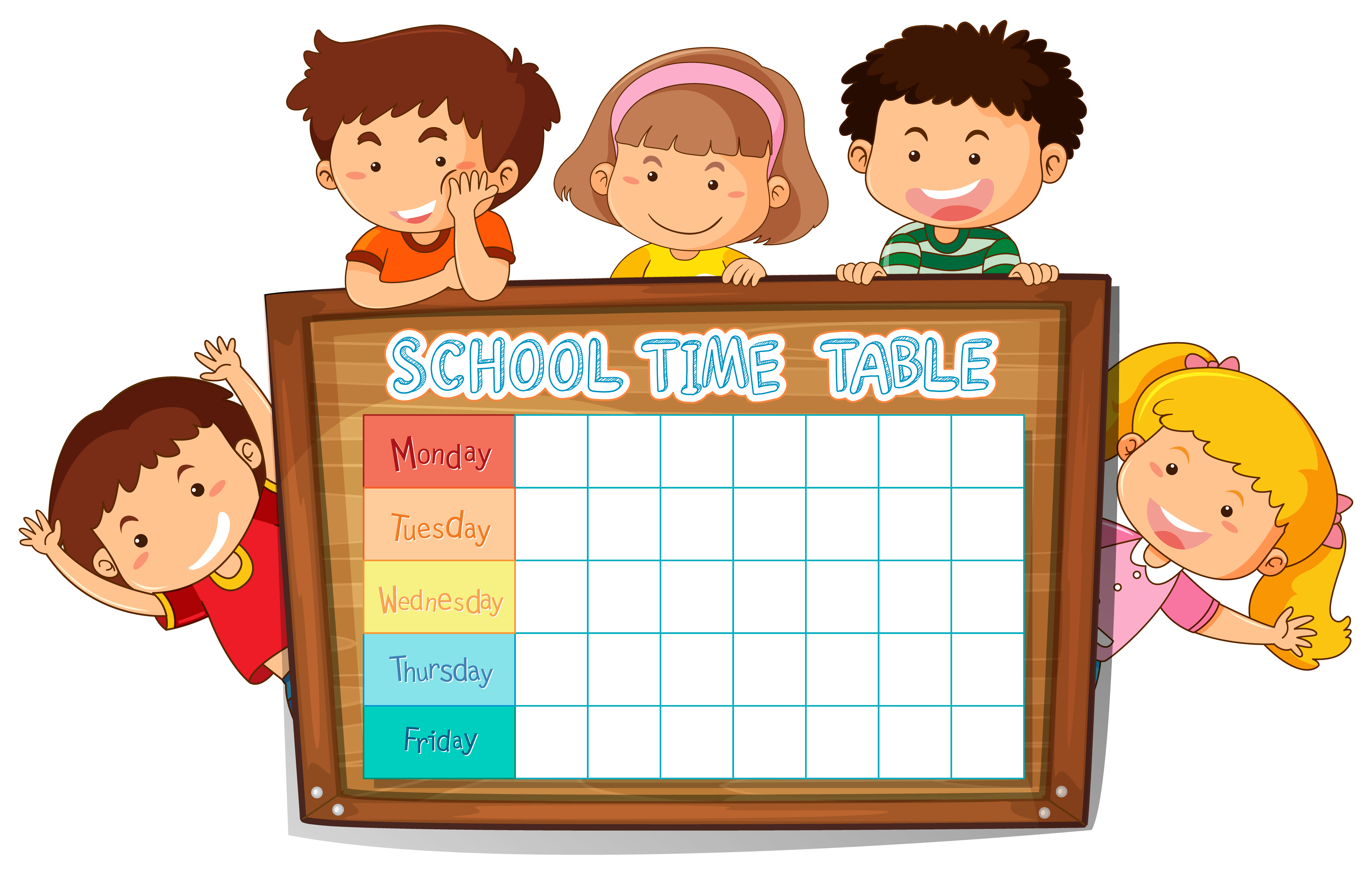 Timetable school planning with children around wooden board 684991 ...