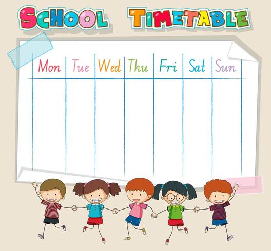 Timetable school planning with kids holding hands vector