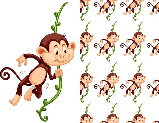 Seamless and isolated monkey on vine pattern vector