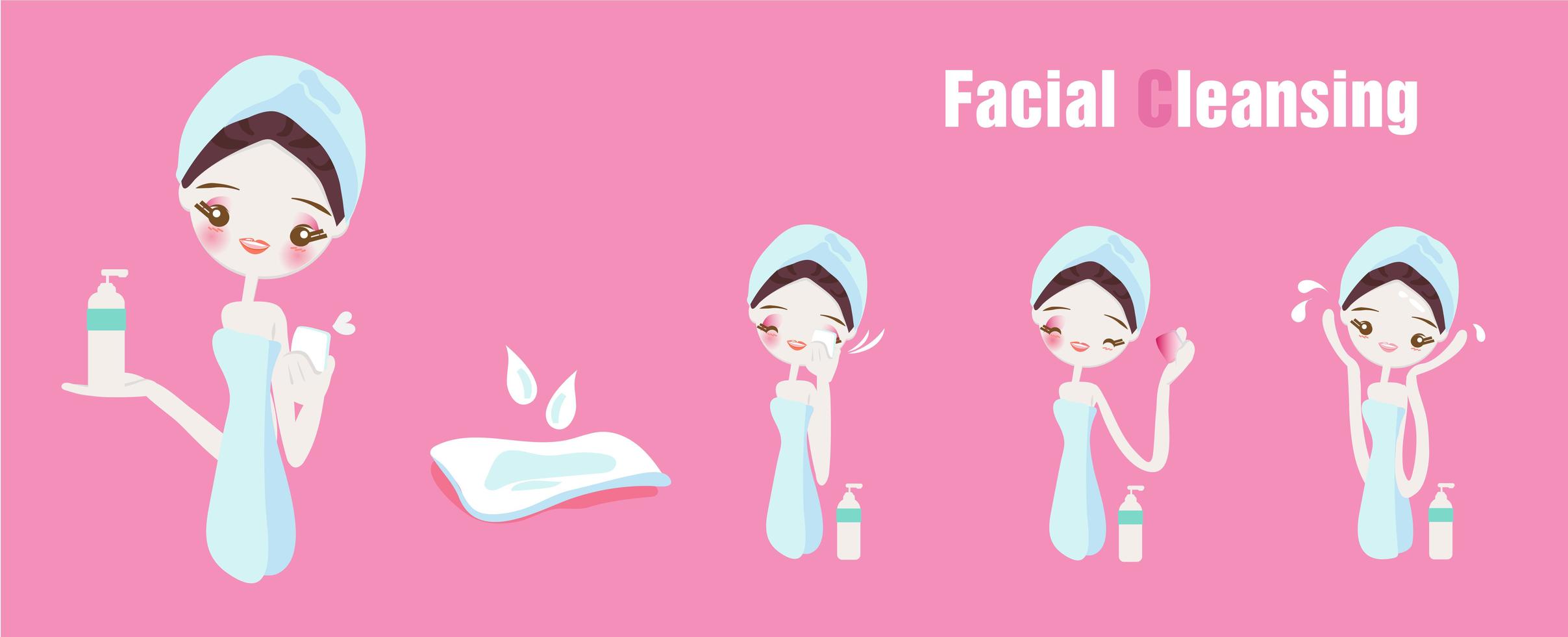 Facial Cleansing Steps Set 685144 Vector Art at Vecteezy