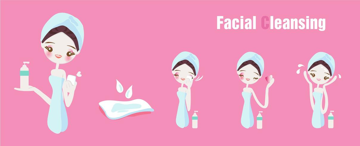 Set de pasos de limpieza facial vector