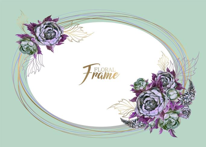 Oval frame with flowers. Wedding invitation.  vector