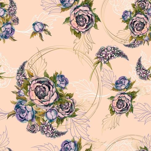 Floral seamless pattern Bouquet of roses peonies and lilacs. Vector. vector