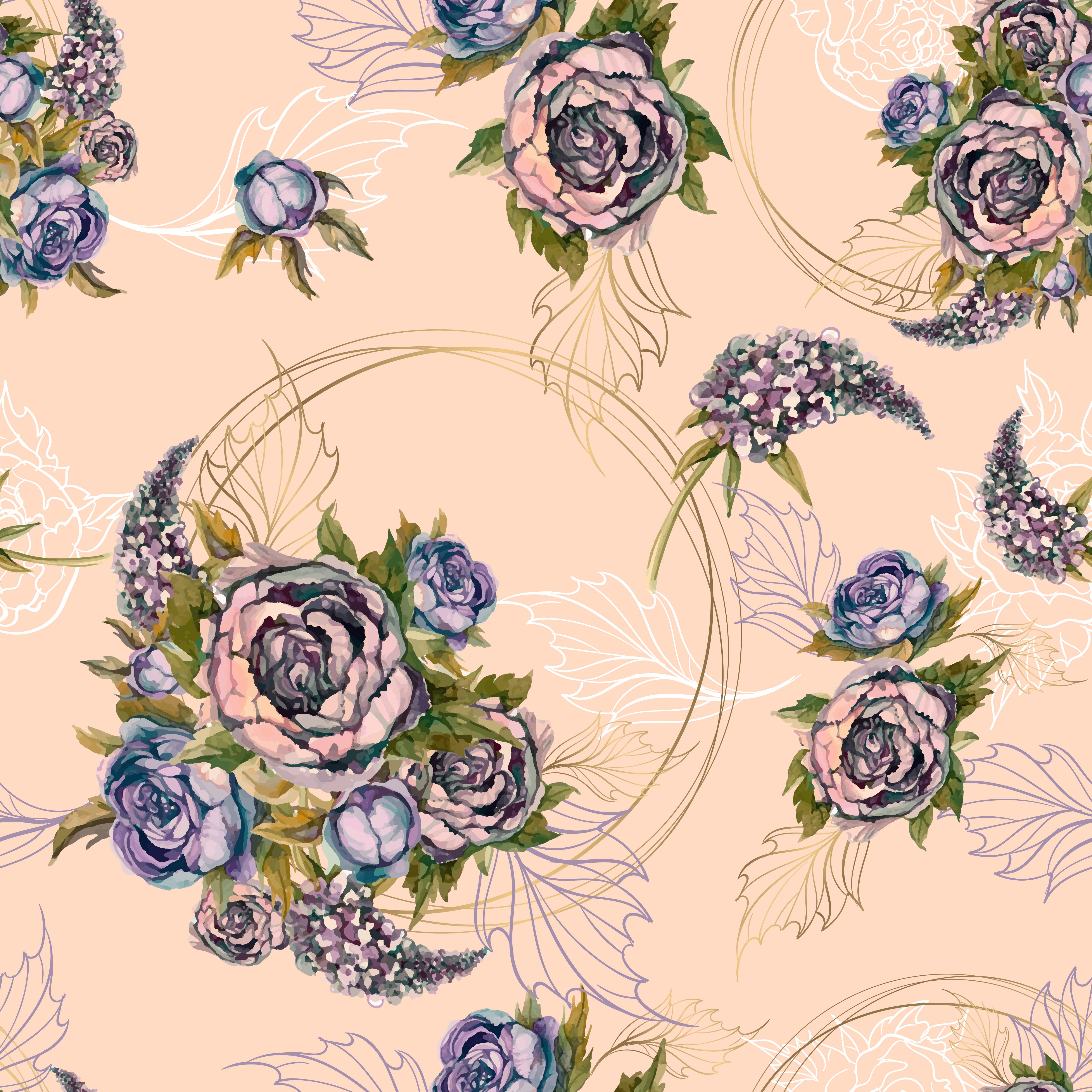 Floral seamless pattern Bouquet of roses peonies and ...