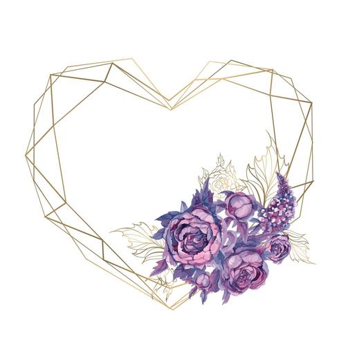 Card frame in the shape of a heart with a bouquet of flowers. vector
