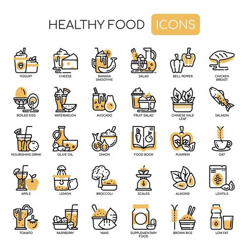 Healthy Food Thin Line Monochrome Icons vector