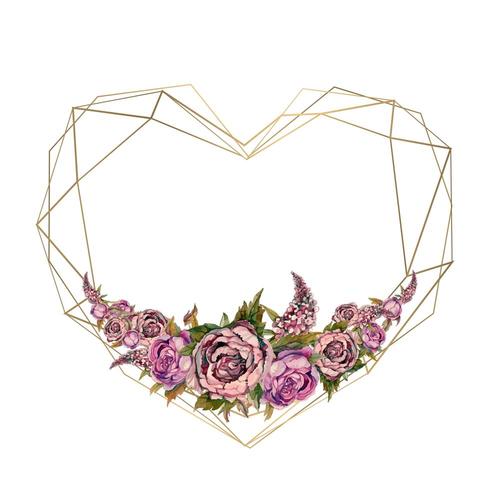 El marco es el corazón de las flores de acuarela. San Valentín, invitación de boda. vector