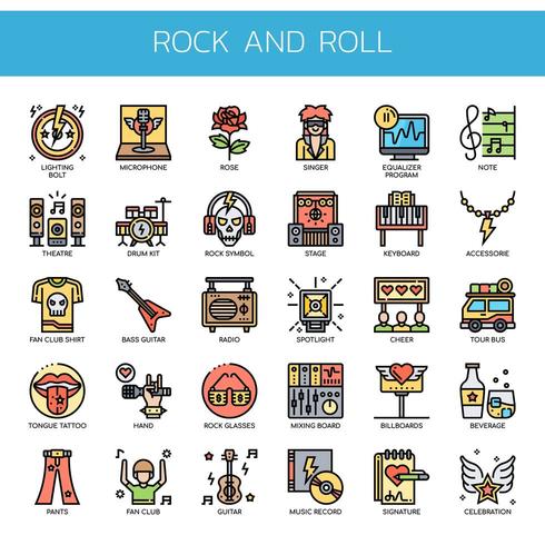 Iconos de delgada línea de rock and roll vector