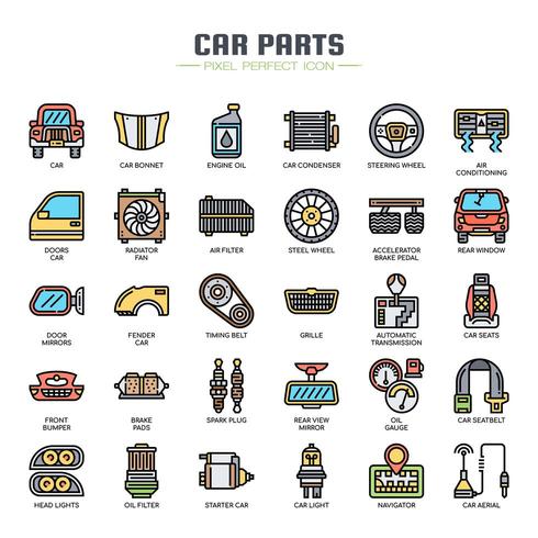 Car Parts  Thin Line Color Icons vector