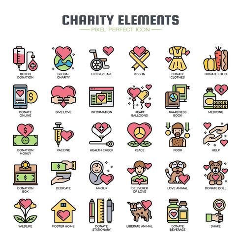 Charity Elements Thin Line Icons vector