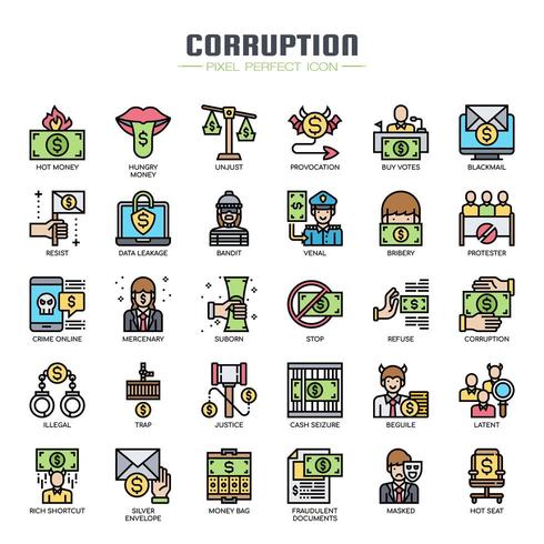 Corruption Elements Thin Line Color Icons vector