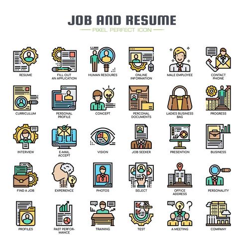 Job and Resume Thin Line Color Icons vector