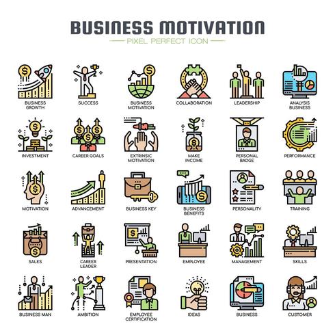 Iconos de color de línea fina de motivación empresarial vector