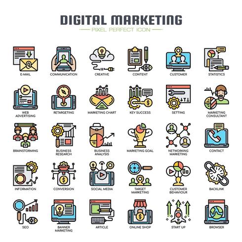 Digital Marketing Thin Line Icons vector